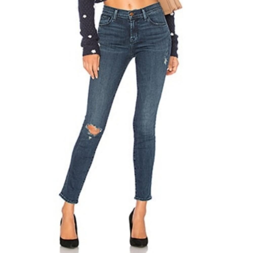 J Brand Mid Rise Jeans Skinny Swift Destruct Indigo size 28 Ripped Dark Wash